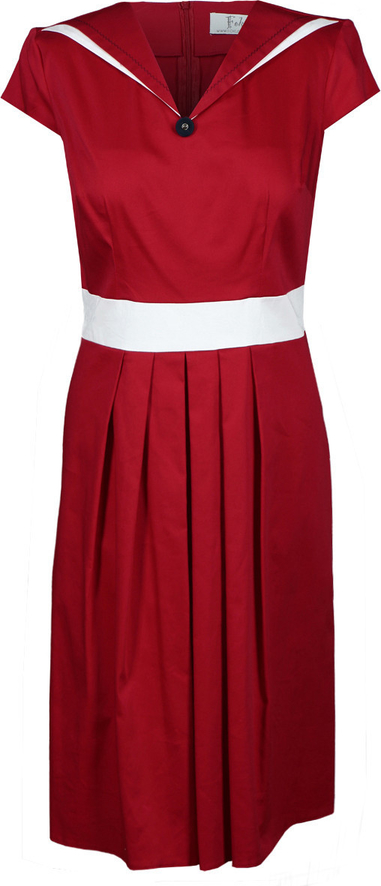 Czerwona sukienka Fokus rozkloszowana z krótkim rękawem