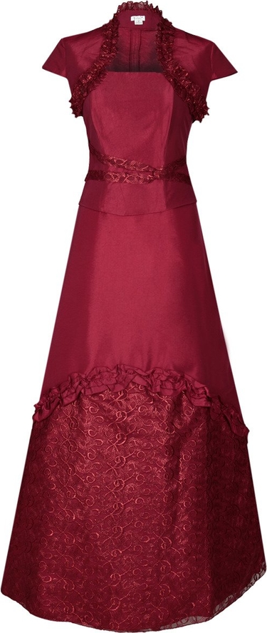Czerwona sukienka Fokus trapezowa maxi z krótkim rękawem