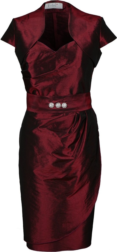 Czerwona sukienka Fokus w stylu klasycznym z krótkim rękawem z dekoltem w kształcie litery v