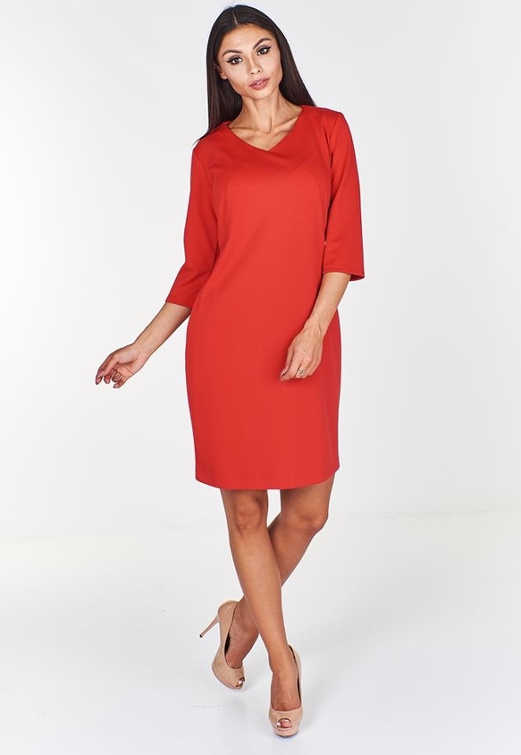 Czerwona sukienka Fokus z bawełny z długim rękawem midi