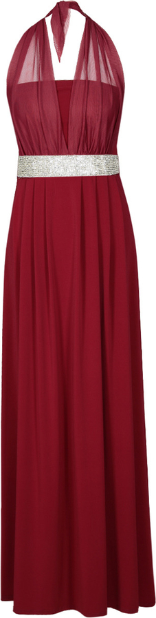 Czerwona sukienka Fokus z dekoltem halter maxi