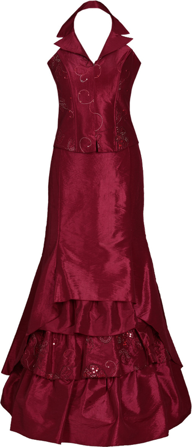 Czerwona sukienka Fokus z dekoltem halter rozkloszowana