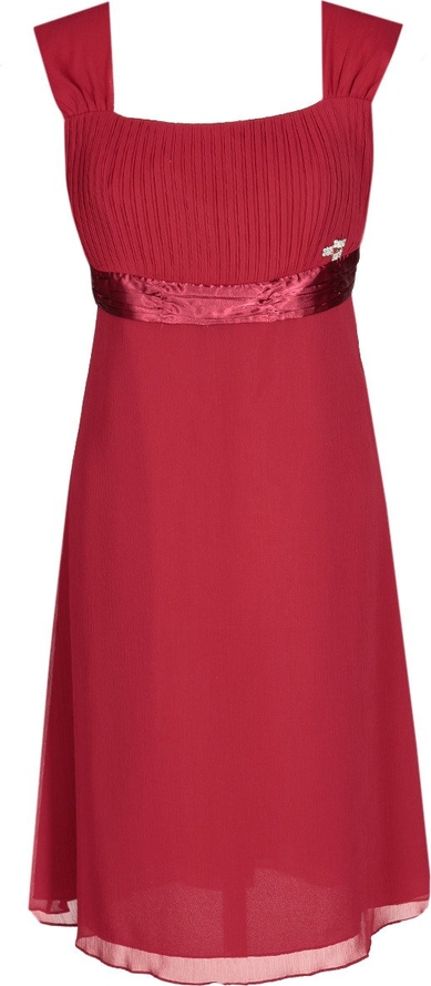 Czerwona sukienka Fokus z dekoltem w karo midi