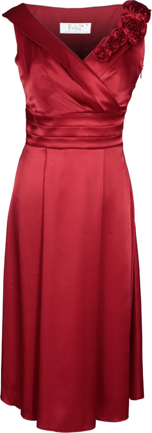 Czerwona sukienka Fokus z dekoltem w kształcie litery v z satyny