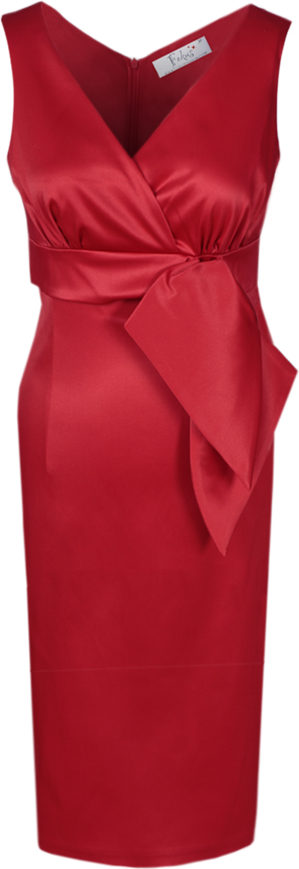 Czerwona sukienka Fokus z dekoltem w kształcie litery v z tkaniny midi