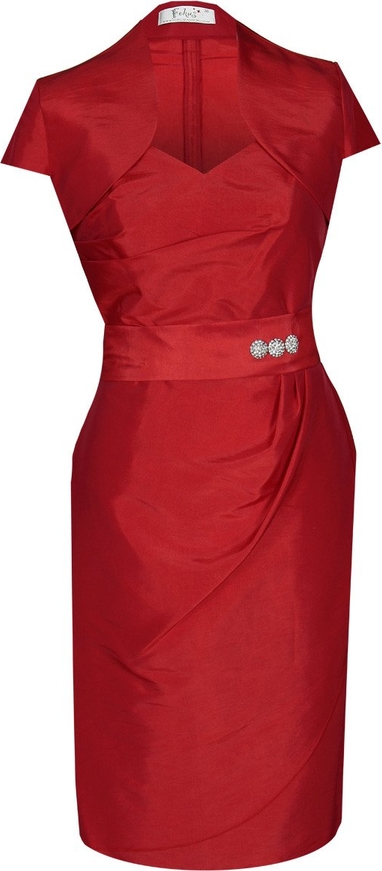 Czerwona sukienka Fokus z krótkim rękawem z dekoltem w kształcie litery v