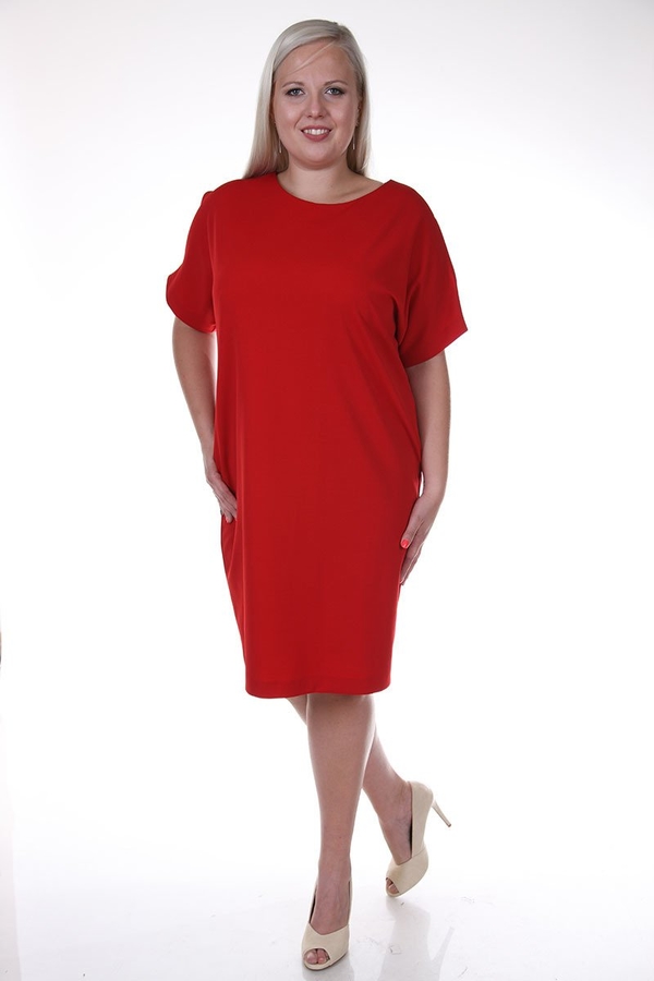 Czerwona sukienka Fokus z krótkim rękawem z dzianiny prosta