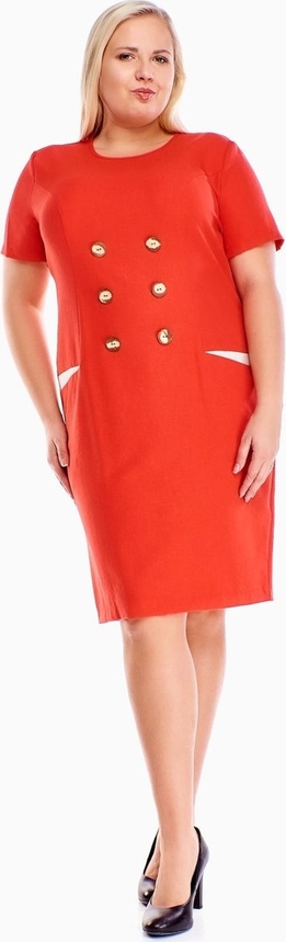 Czerwona sukienka Fokus z krótkim rękawem z okrągłym dekoltem dla puszystych