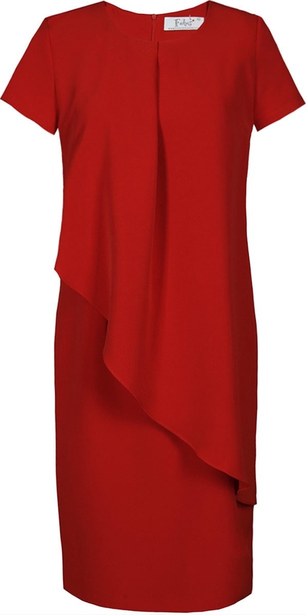Czerwona sukienka Fokus z okrągłym dekoltem oversize z krótkim rękawem