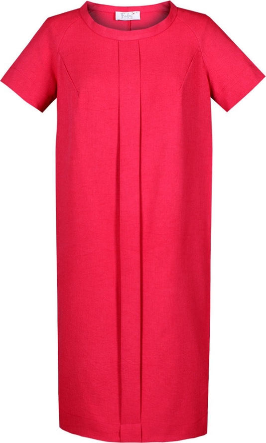 Czerwona sukienka Fokus z okrągłym dekoltem z krótkim rękawem