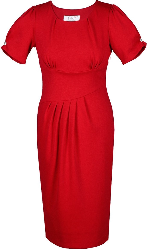 Czerwona sukienka Fokus z okrągłym dekoltem z krótkim rękawem z dzianiny