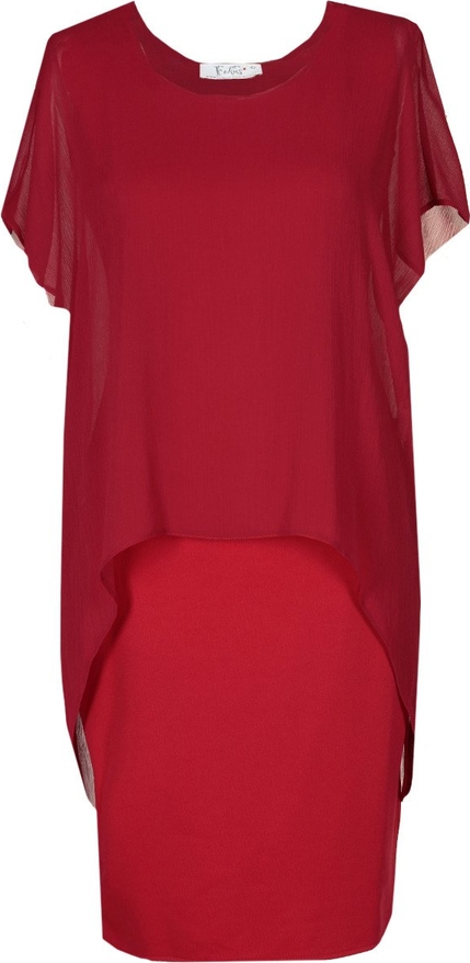 Czerwona sukienka Fokus z okrągłym dekoltem z tkaniny w stylu glamour