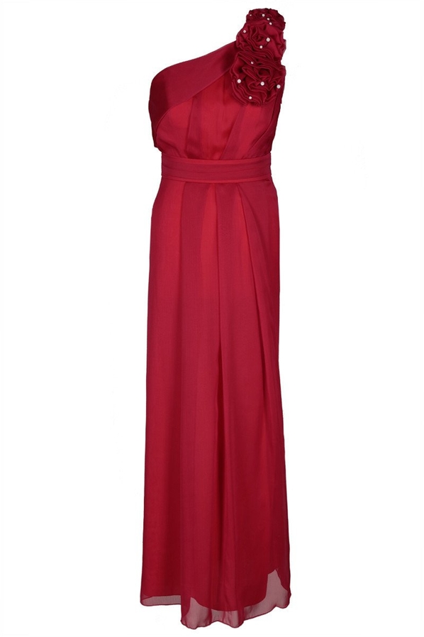 Czerwona sukienka Fokus z rubinem z przeźroczystą kieszenią