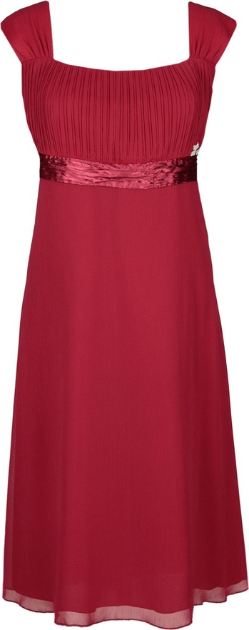 Czerwona sukienka Fokus z szyfonu z krótkim rękawem z okrągłym dekoltem