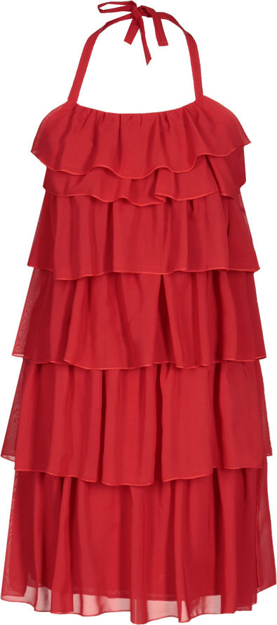 Czerwona sukienka Fokus z szyfonu z okrągłym dekoltem rozkloszowana