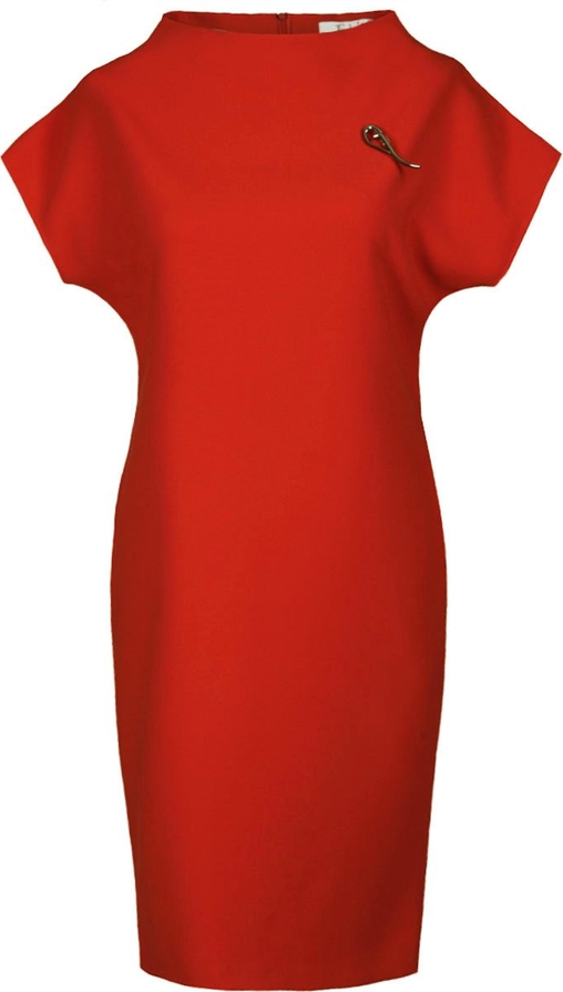 Czerwona sukienka Fokus z tkaniny z dekoltem w łódkę