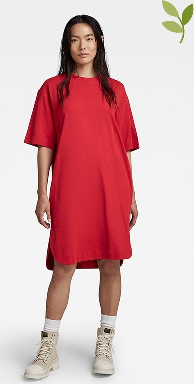 Czerwona sukienka G-star w stylu casual oversize z bawełny