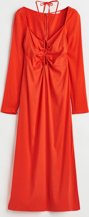 Czerwona sukienka H & M bodycon z tkaniny z dekoltem w kształcie litery v