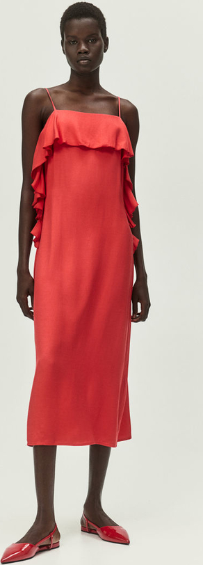 Czerwona sukienka H & M midi z tkaniny na ramiączkach