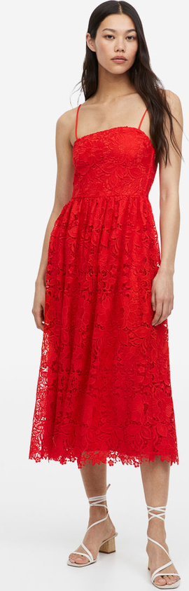 Czerwona sukienka H & M na ramiączkach midi