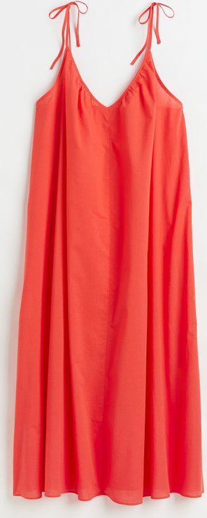 Czerwona sukienka H & M z bawełny maxi trapezowa