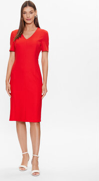 Czerwona sukienka Hugo Boss z dekoltem w kształcie litery v z krótkim rękawem