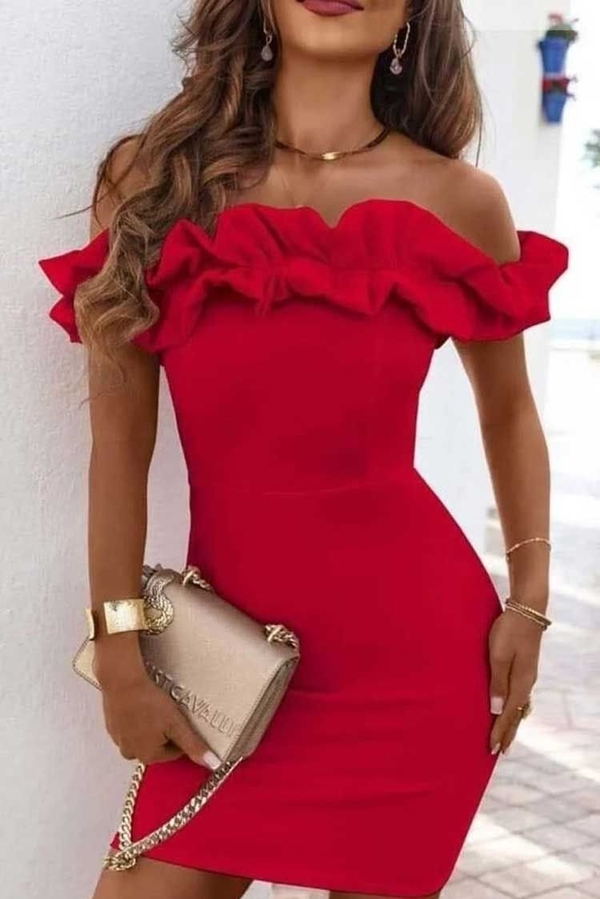 Czerwona sukienka IVET hiszpanka w stylu casual mini