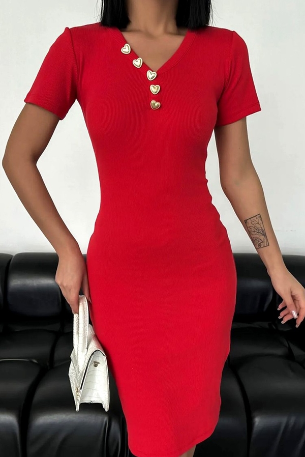 Czerwona sukienka IVET w stylu klasycznym z krótkim rękawem