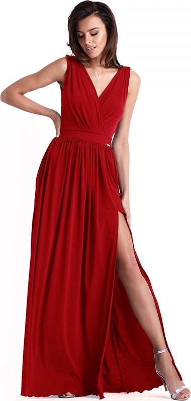 Czerwona sukienka Ivon maxi z tkaniny bez rękawów