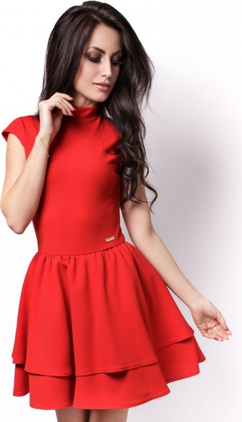 Czerwona sukienka Ivon mini z okrągłym dekoltem