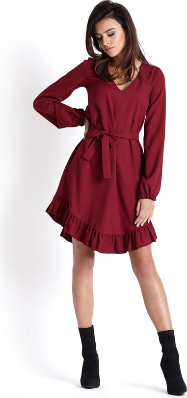 Czerwona sukienka Ivon z długim rękawem mini z dekoltem w kształcie litery v