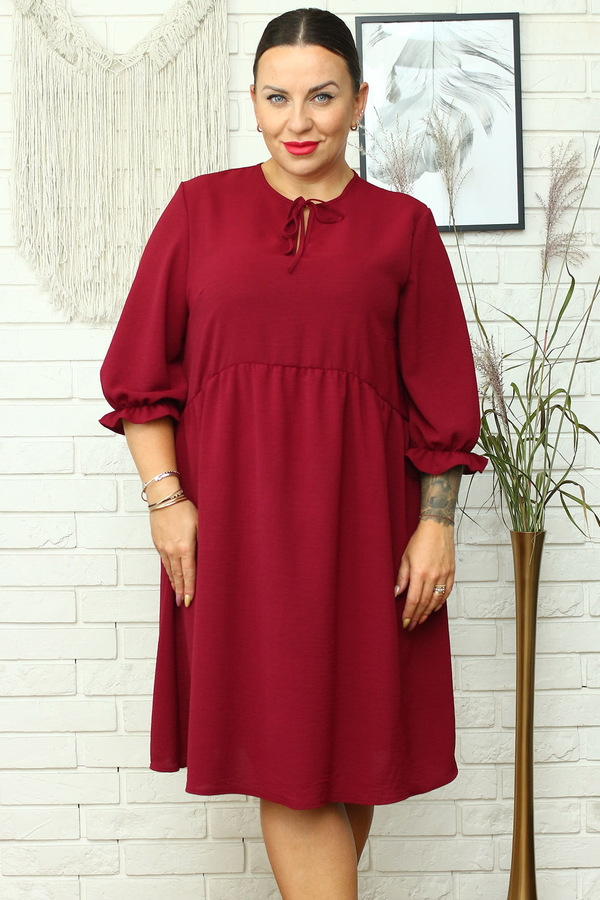 Czerwona sukienka KARKO w stylu casual z długim rękawem dla puszystych