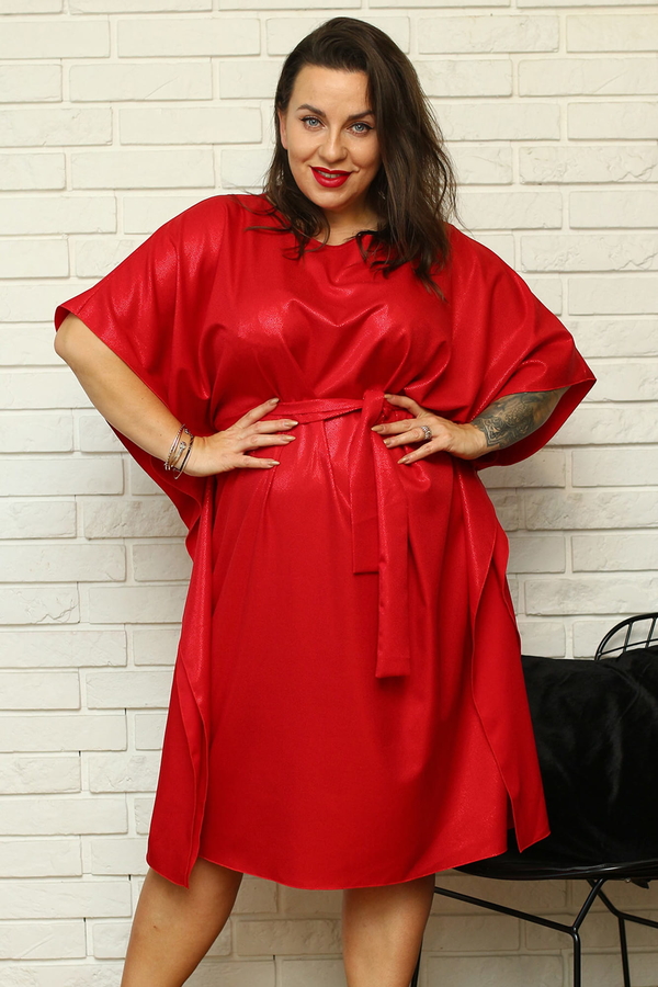 Czerwona sukienka KARKO z dresówki z długim rękawem