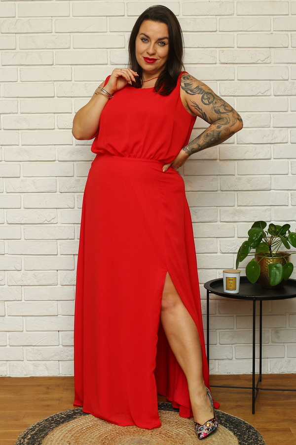 Czerwona sukienka KARKO z krótkim rękawem maxi