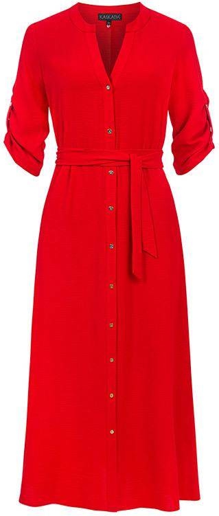 Czerwona sukienka Kaskada w stylu casual z długim rękawem z dekoltem w kształcie litery v