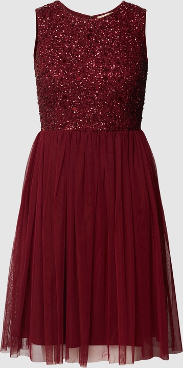 Czerwona sukienka Lace & Beads mini rozkloszowana bez rękawów