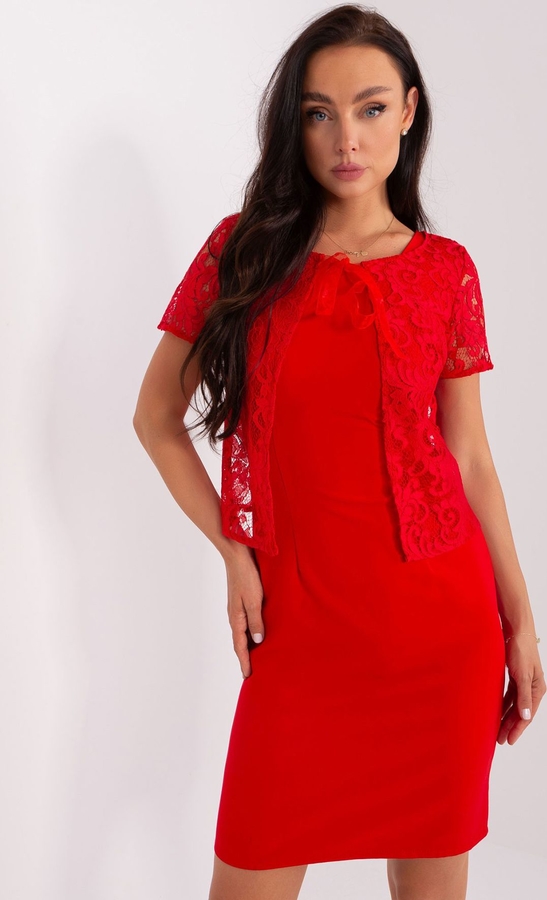 Czerwona sukienka Lakerta ołówkowa z krótkim rękawem