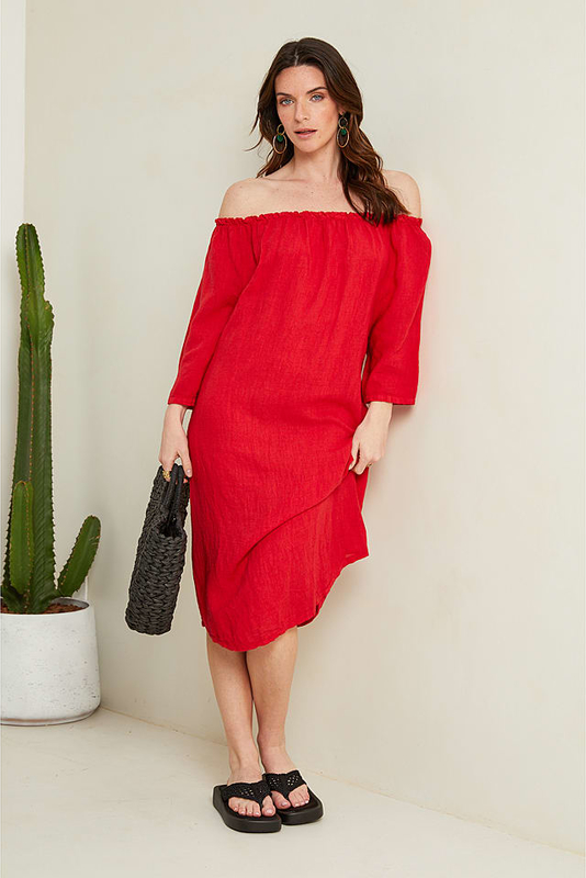 Czerwona sukienka Le Monde Du Lin z lnu