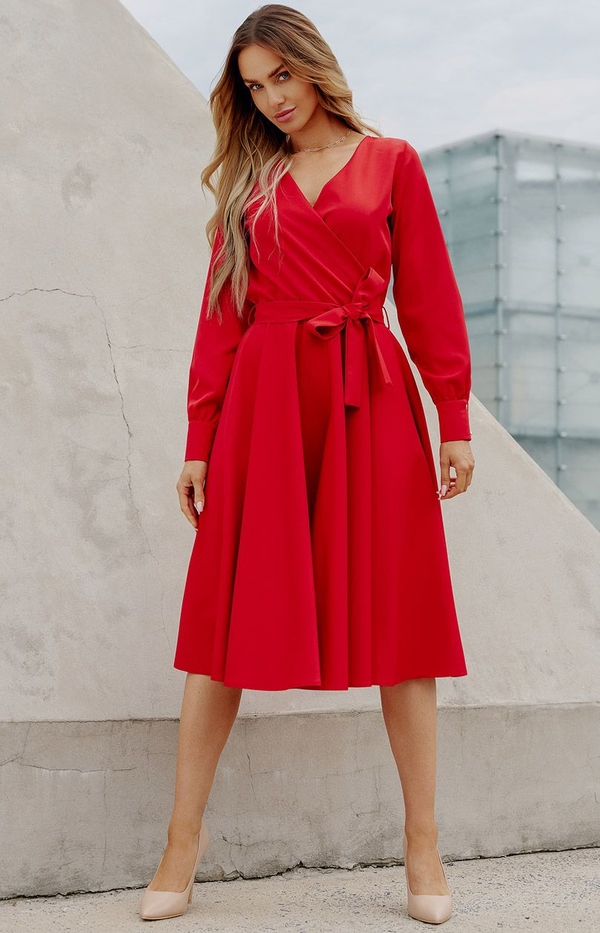 Czerwona sukienka Lemoniade z długim rękawem w stylu boho midi