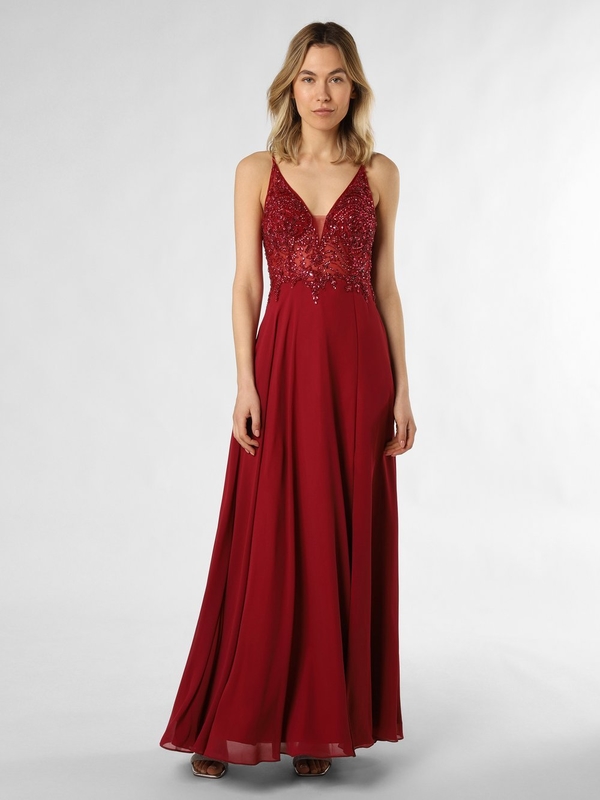 Czerwona sukienka Luxuar Fashion maxi z dekoltem w kształcie litery v na ramiączkach
