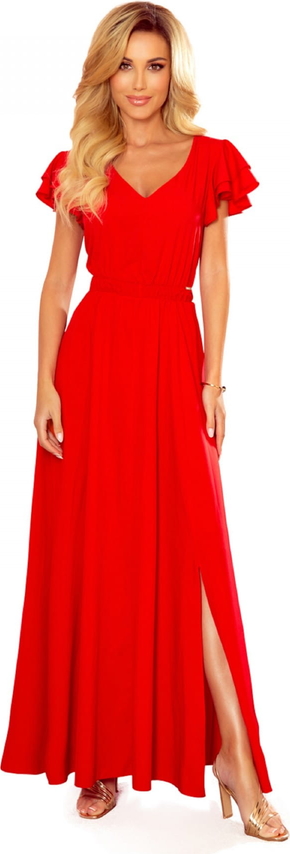 Czerwona sukienka Manumo z dekoltem w kształcie litery v z krótkim rękawem maxi