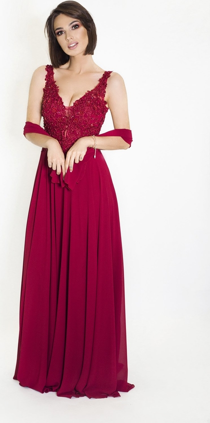 Czerwona sukienka Marcelini z tiulu na ramiączkach