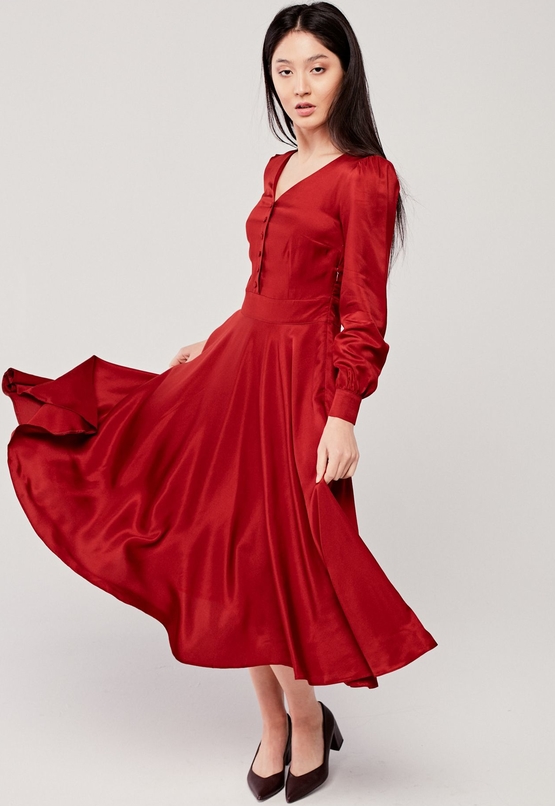 Czerwona sukienka Marie Zélie z bawełny z długim rękawem