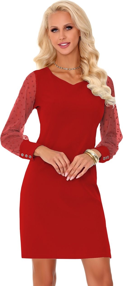 Czerwona sukienka MERRIBEL z długim rękawem z dekoltem w kształcie litery v