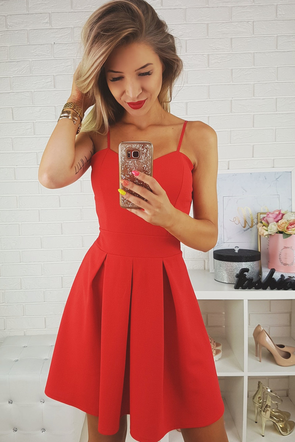 Czerwona sukienka Moda Italia z dekoltem w kształcie litery v mini gorsetowa