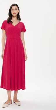 Czerwona sukienka MODIVO z dekoltem w kształcie litery v z krótkim rękawem