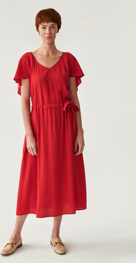 Czerwona sukienka MODIVO z krótkim rękawem midi w stylu casual