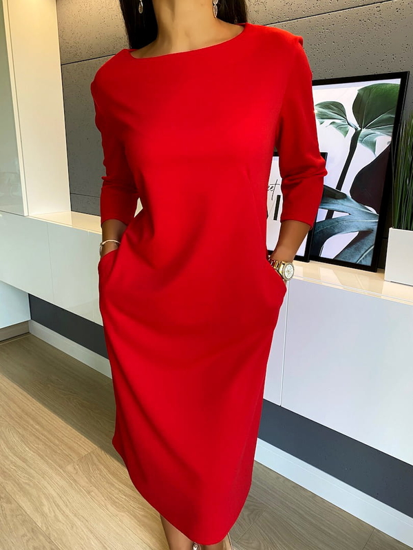 Czerwona sukienka ModnaKiecka.pl z długim rękawem w stylu casual