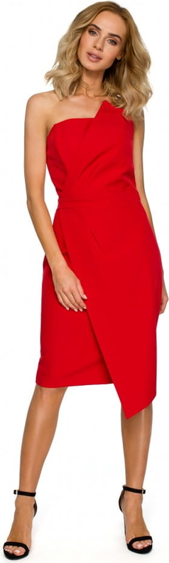 Czerwona sukienka MOE bez rękawów midi z dekoltem w kształcie litery v