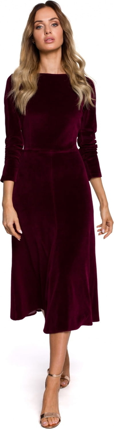 Czerwona sukienka MOE midi z długim rękawem z bawełny